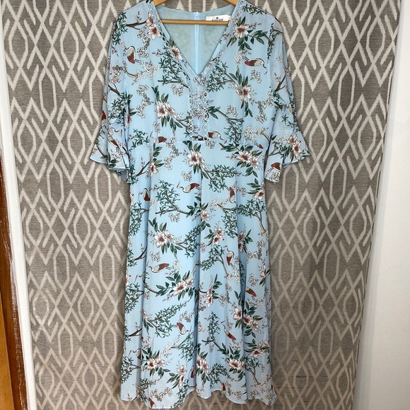 Korean Brand Midi Dress with 3/4 Sleeves Modest Fully Lined Size: Large Blue - Picture 1 of 6